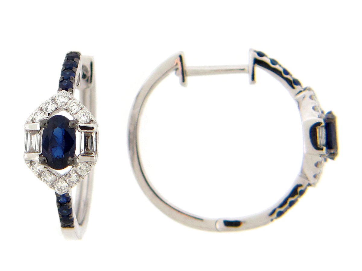 SAPPHIRE & DIAMOND HALO EARRING, 14KW (H)