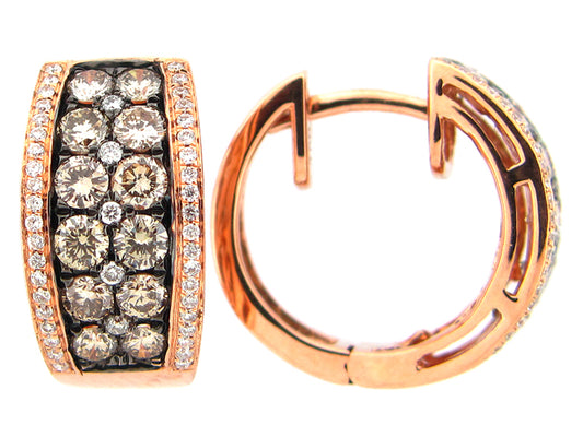 BROWN & WHITE DIAMOND EARRING, 18KR (N)