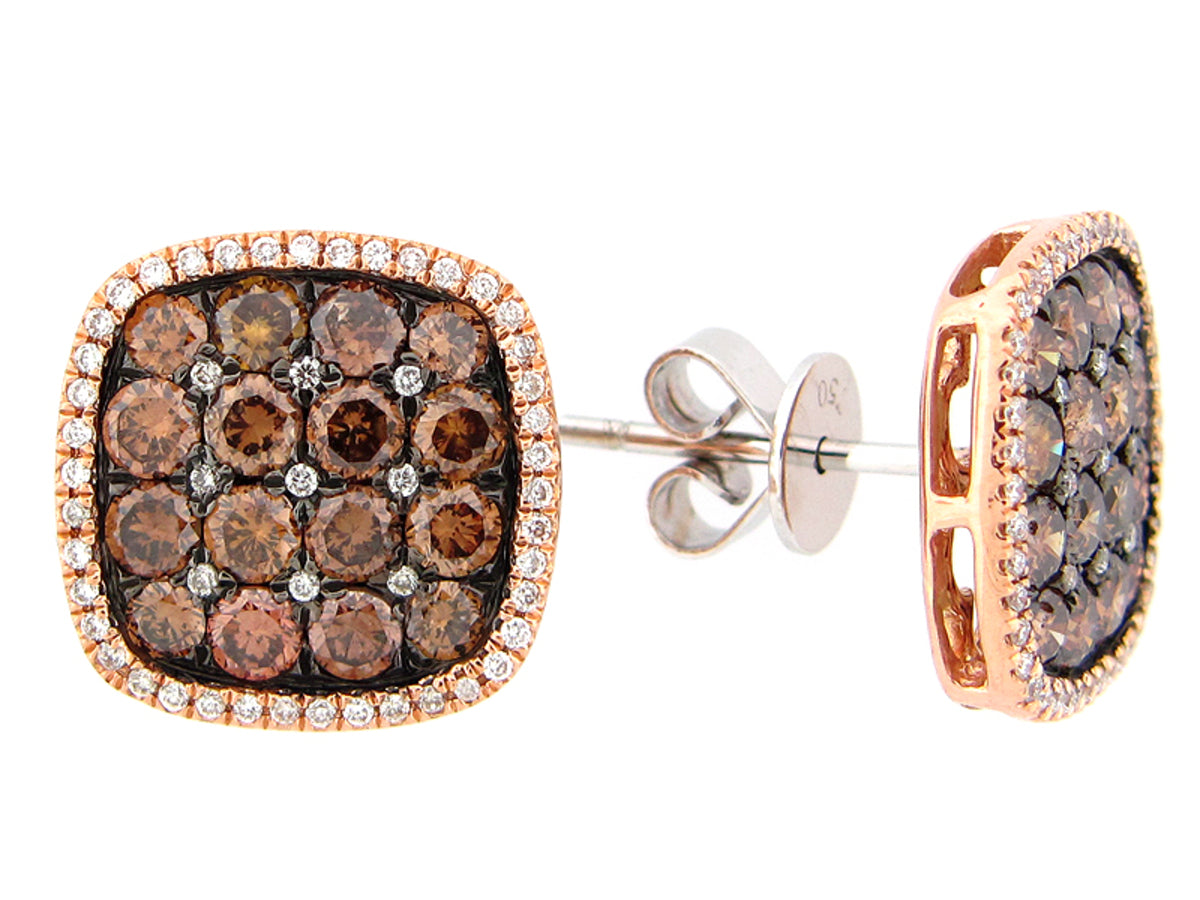 BROWN & WHITE DIAMOND EARRING, 18KR (N)