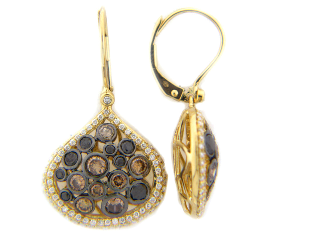 BLACK, BROWN & WHITE DIAMOND EARRING, 18KY (R/N)