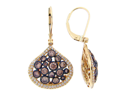 BROWN & WHITE DIAMOND EARRING, 18KY (N)