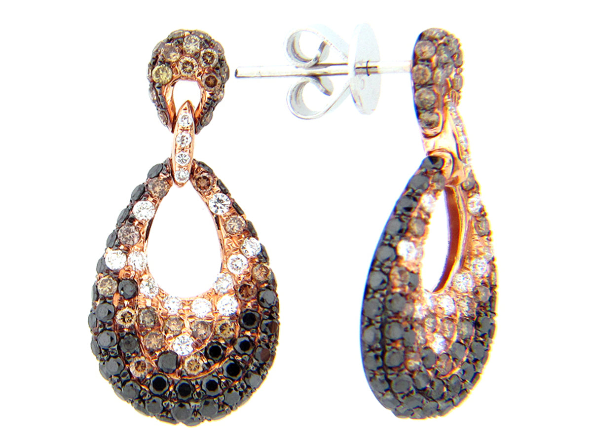 BLACK, BROWN & WHITE DIAMOND EARRING, 18KR (R/N)
