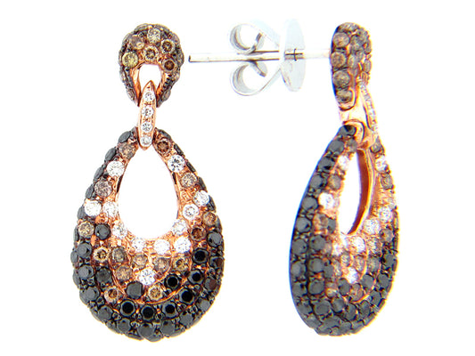 BLACK, BROWN & WHITE DIAMOND EARRING, 18KR (R/N)
