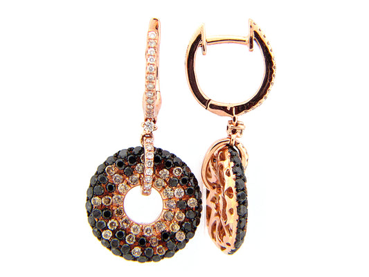 BLACK, BROWN & WHITE DIAMOND EARRING, 18KR (R/N)