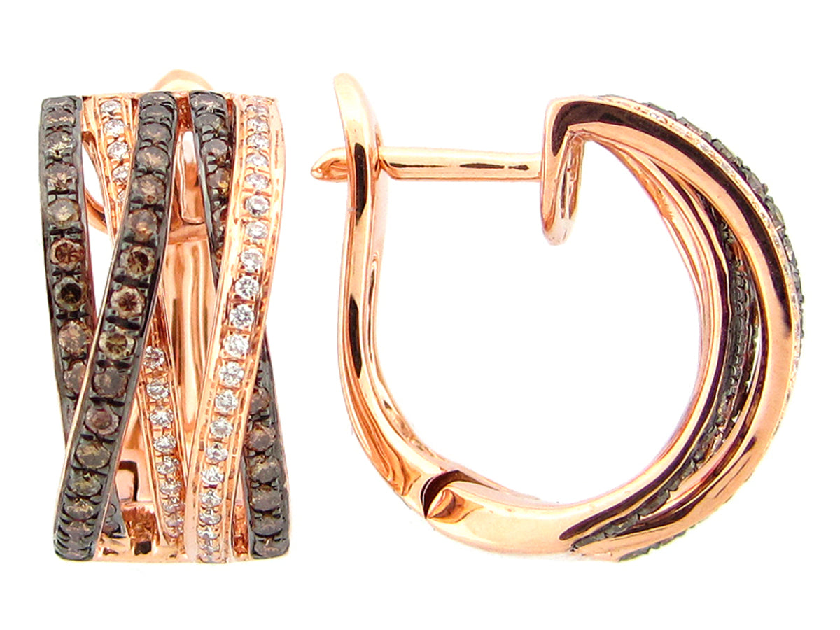 BROWN & WHITE DIAMOND EARRING, 18KR (N)