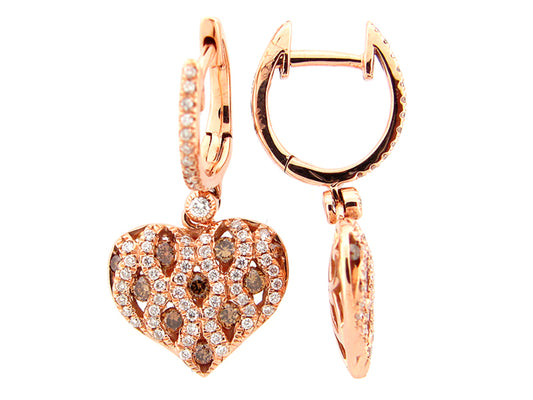 BROWN & WHITE DIAMOND EARRING, 18KR (N)