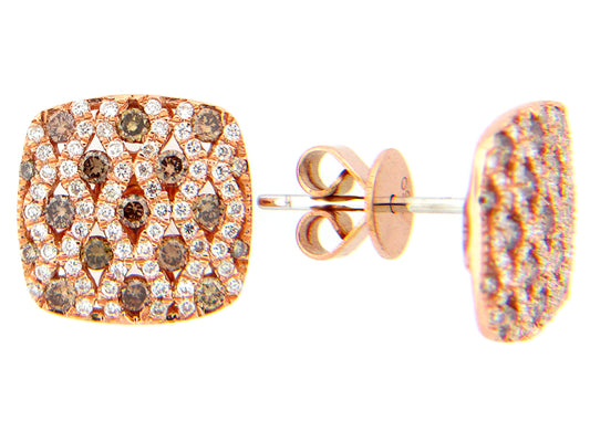 BROWN & WHITE DIAMOND EARRING, 18KR (N)