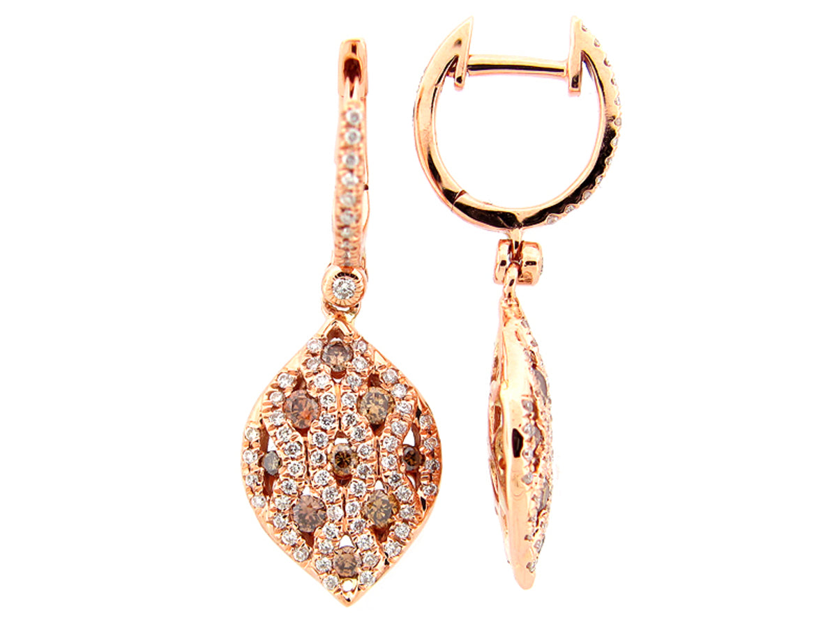 BROWN & WHITE DIAMOND EARRING, 18KR (N)