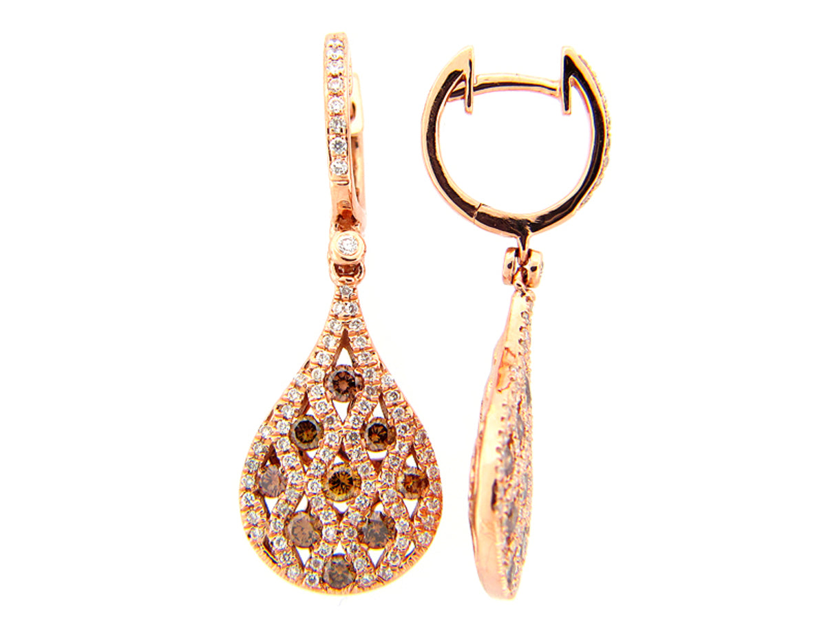 BROWN & WHITE DIAMOND EARRING, 18KR (N)