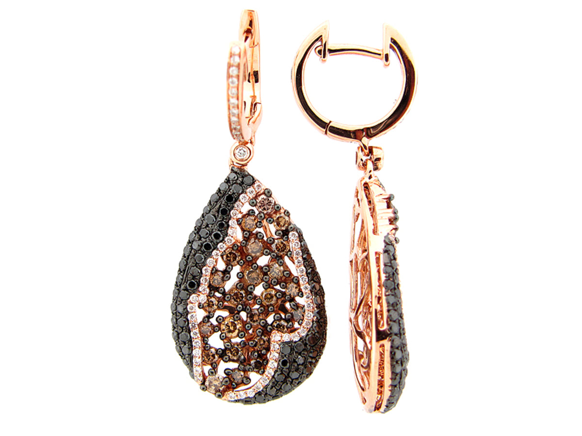 BLACK, BROWN & WHITE DIAMOND EARRING, 18KR (R/N)