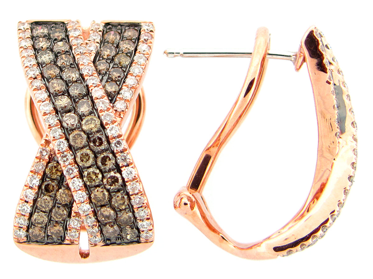 BROWN & WHITE DIAMOND EARRING, 14KR (N)