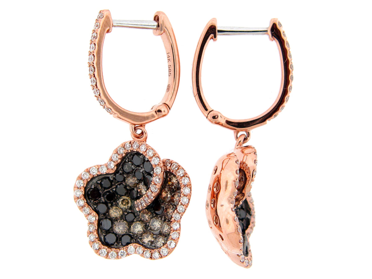 BLACK, BROWN & WHITE DIAMOND EARRING, 14KR (R/N)