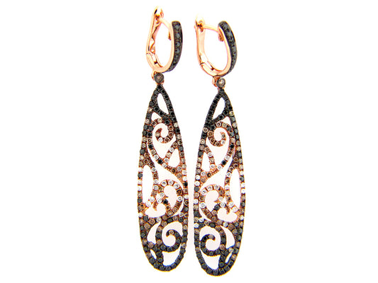 BLACK, BROWN & WHITE DIAMOND EARRING, 18KR (R/N)