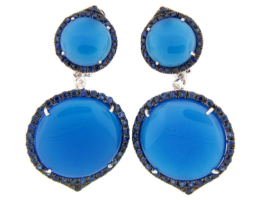 BLUE AGATE, SAPPHIRE & DIAMOND EARRING, 14KW (D/H), C=24.17