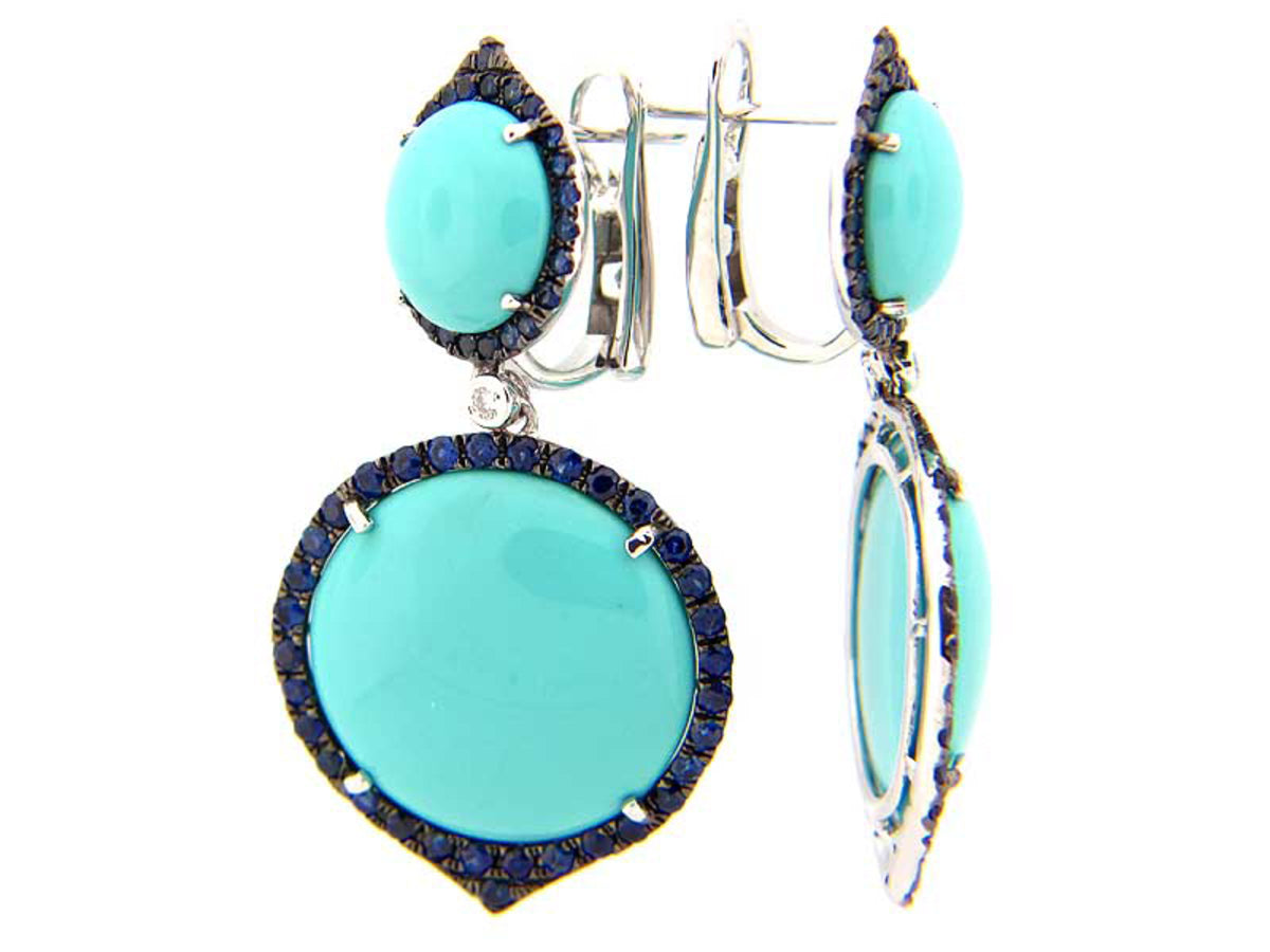 SAPPHIRE, RECONSTRUCTED TURQUOISE & DIAMOND EARRING, 14KW (H), C=24.16