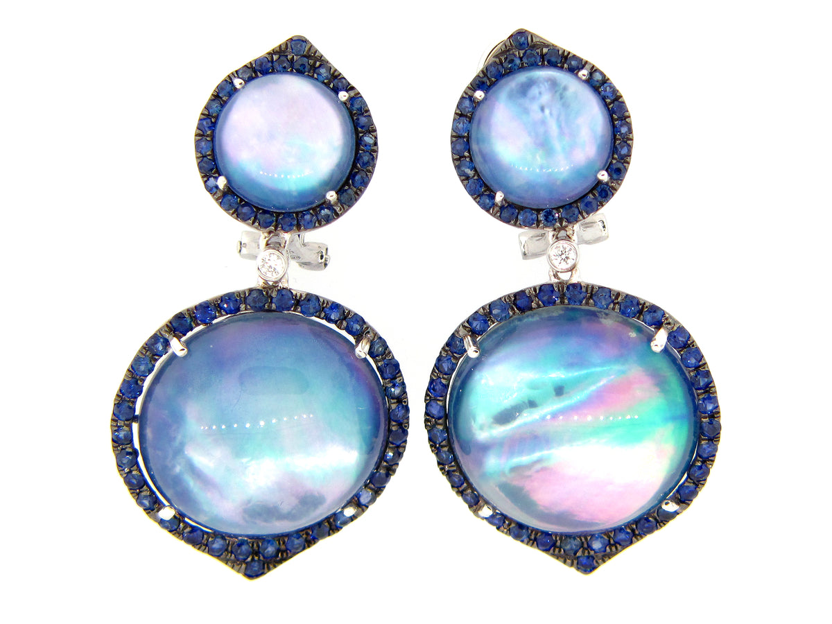 QUARTZ, SHELL & LAPIS TRIPLET, SAPPHIRE & DIAMOND EARRING, 14KW (ASBL)