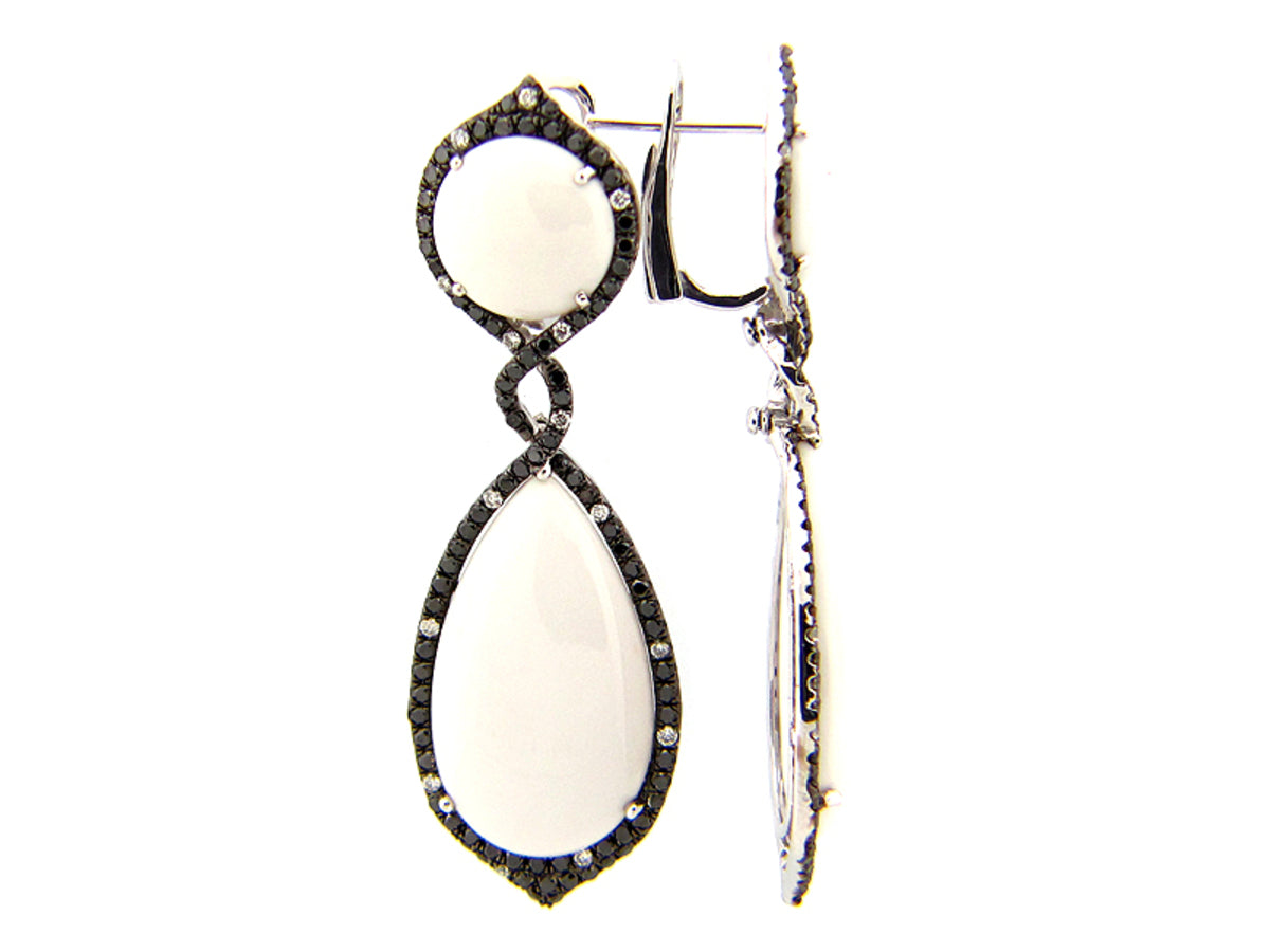 WHITE AGATE, BLACK & WHITE DIAMOND EARRING, 14KW (H), C=29.90