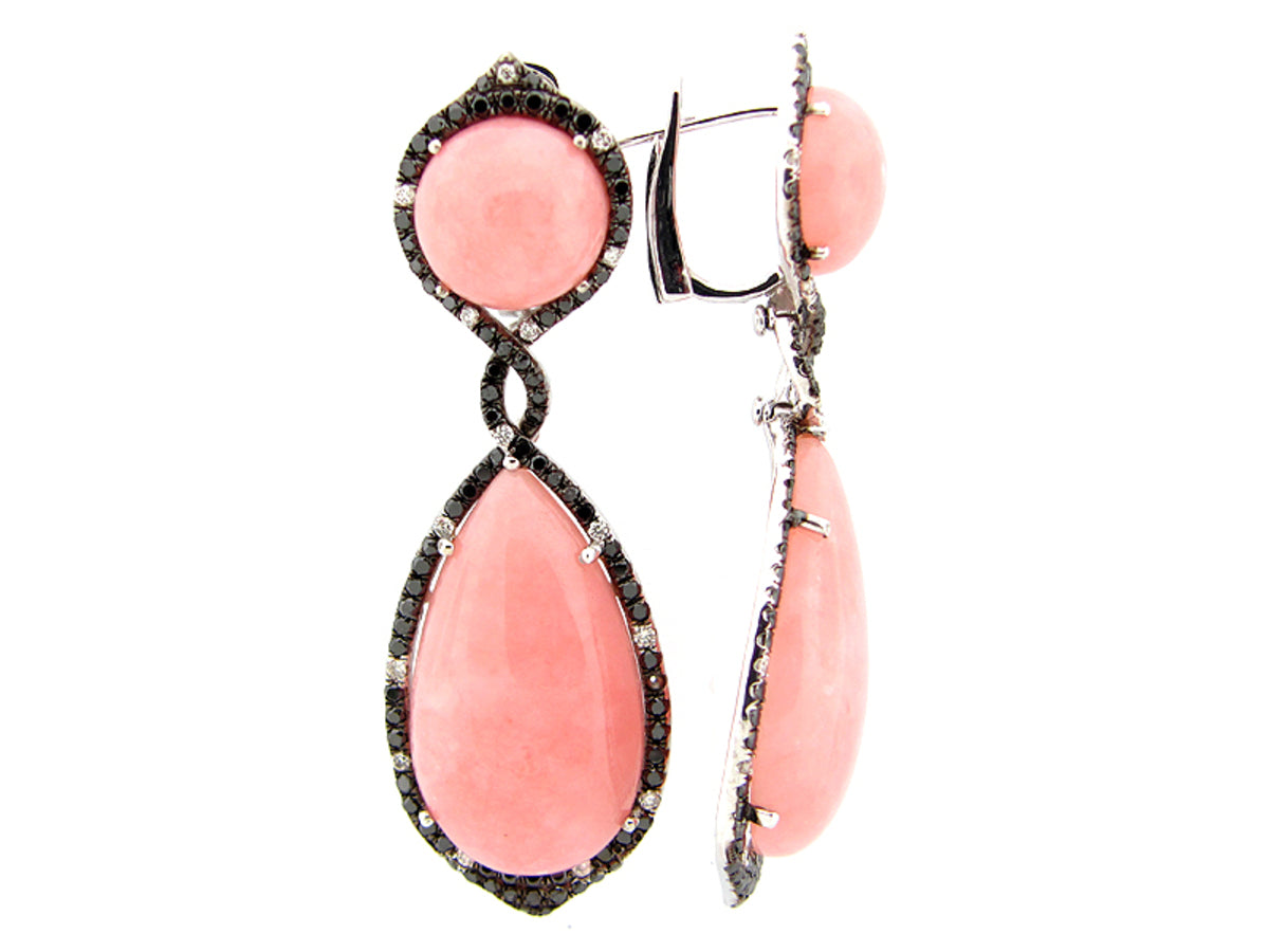 PINK OPAL, BLACK & WHITE DIAMOND EARRING, 14KW (N/R), C=21.70