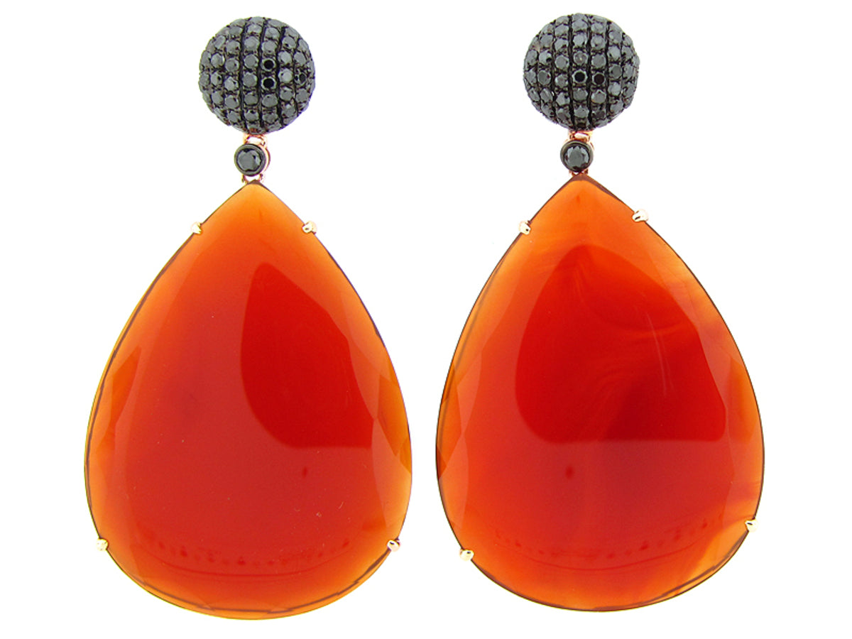 RED ORANGE AGATE & BLACK DIAMOND EARRING, 14KR (D/R), C=97.15
