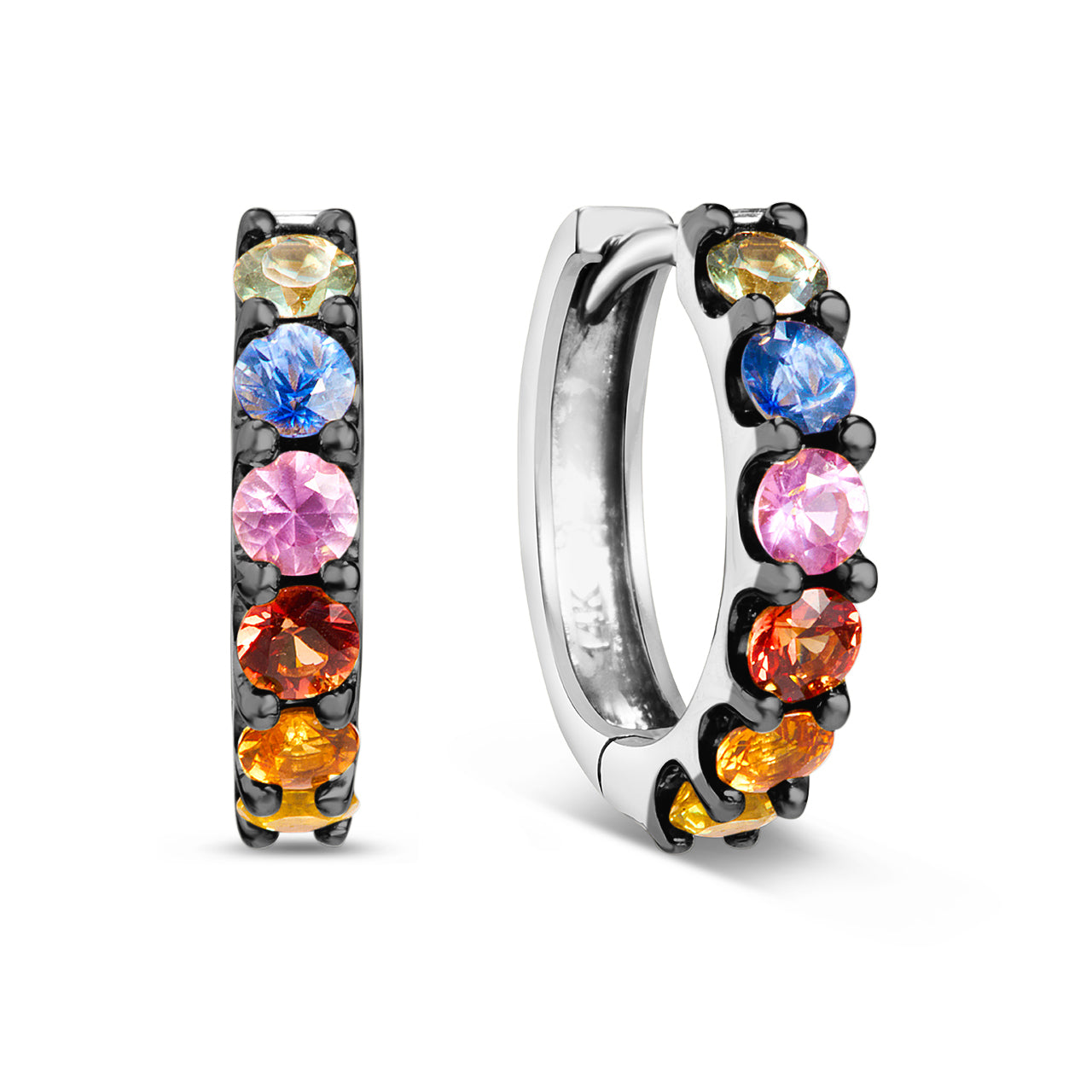 Rainbow Sapphire Huggie Hoop Earring