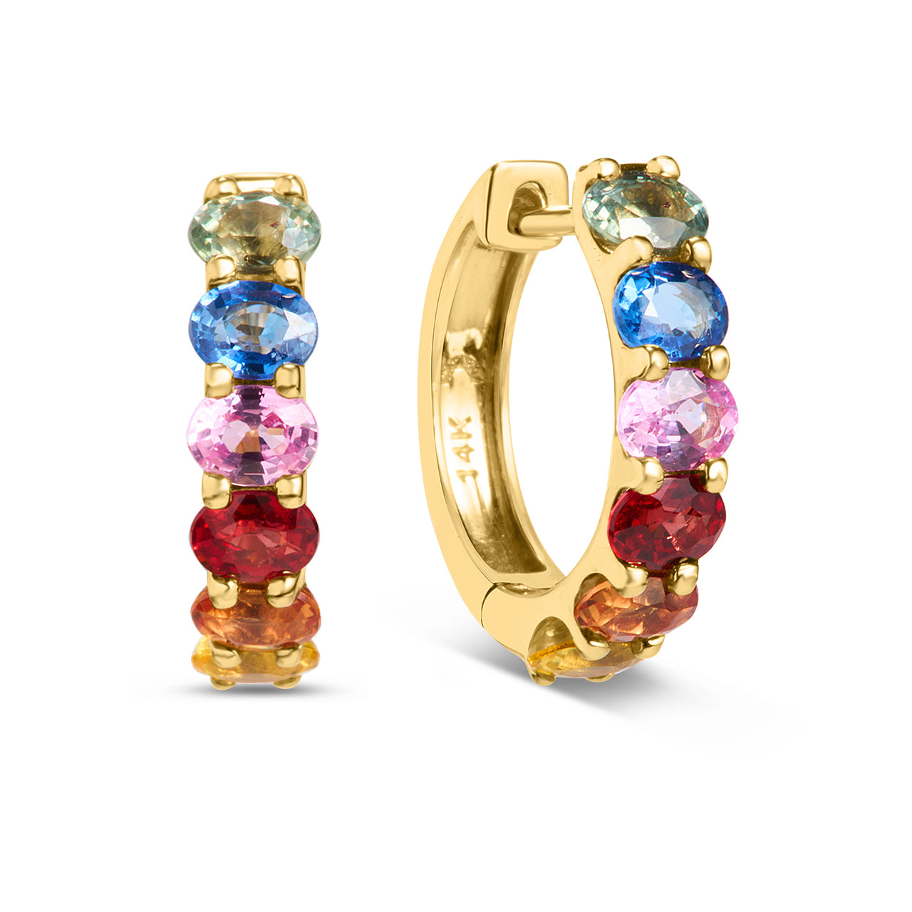 Rainbow Sapphire Oval Huggie Earring