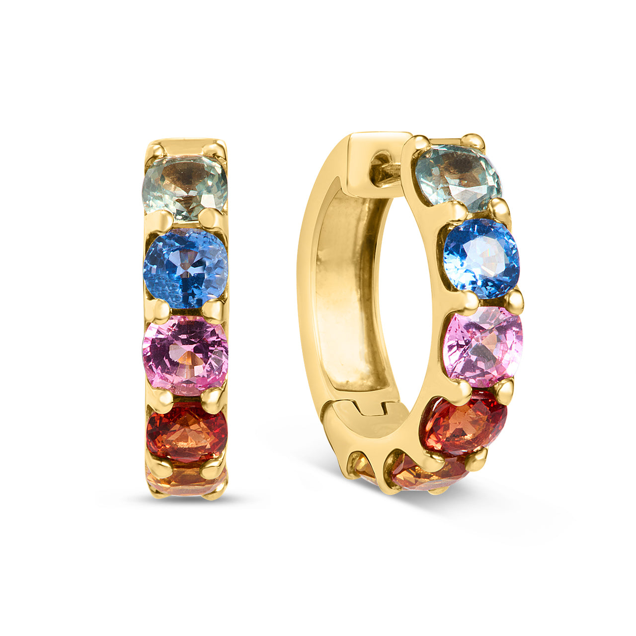Rainbow Sapphire Cushion Huggie Earring