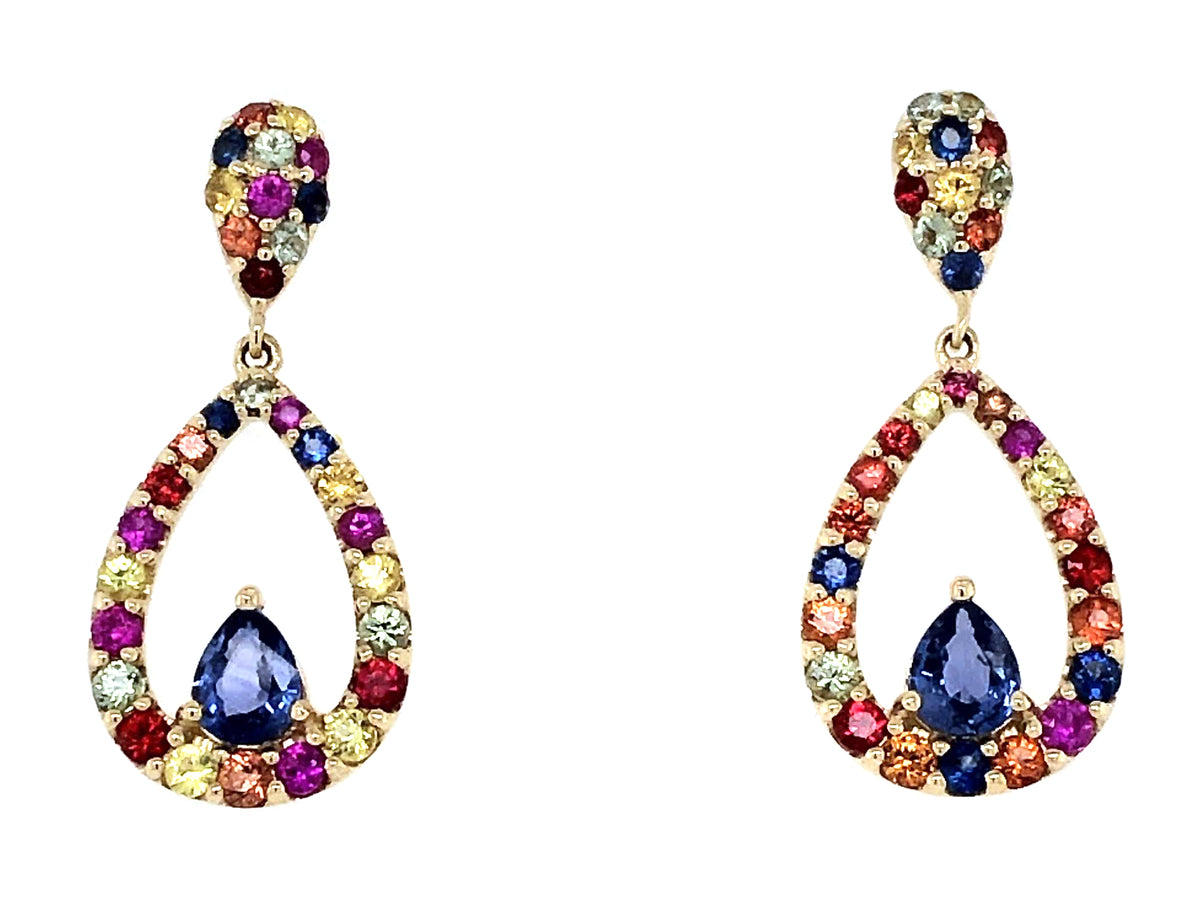 RAINBOW SAPPHIRE PEAR DANGLE EARRING