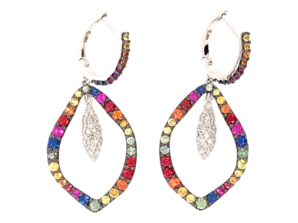 RAINBOW SAPPHIRE & DIAMOND DANGLE TEAR EARRING