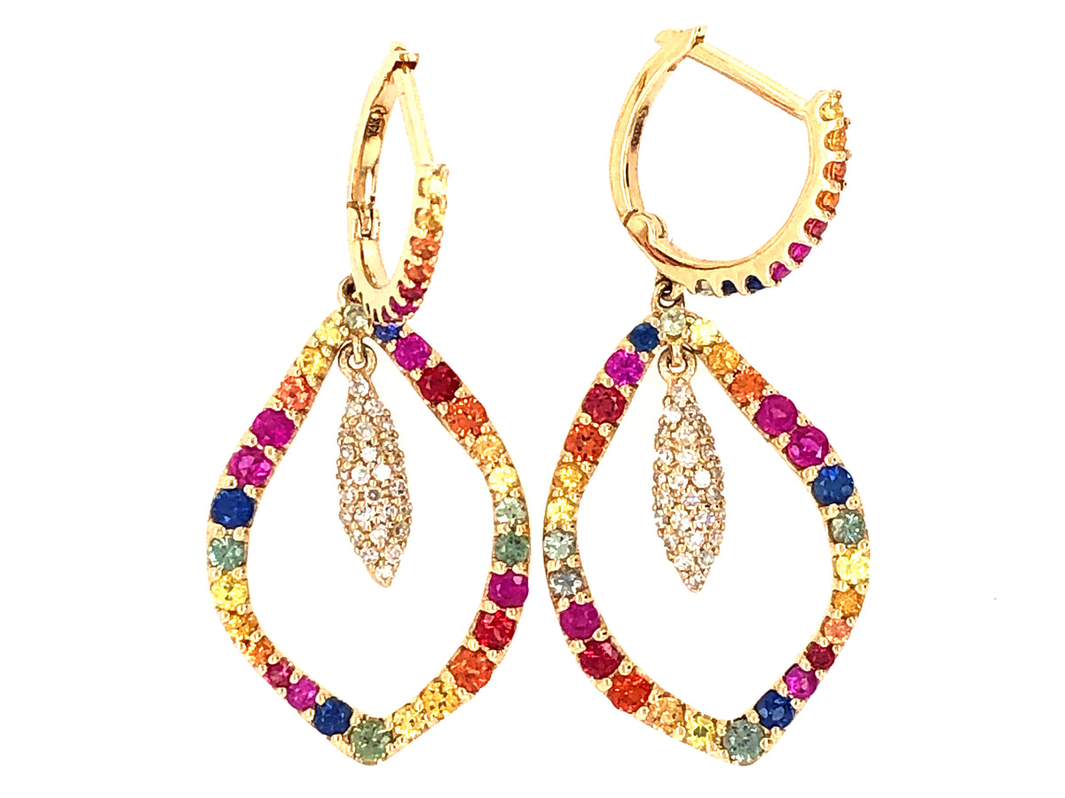 RAINBOW SAPPHIRE & DIAMOND DANGLE TEAR EARRING