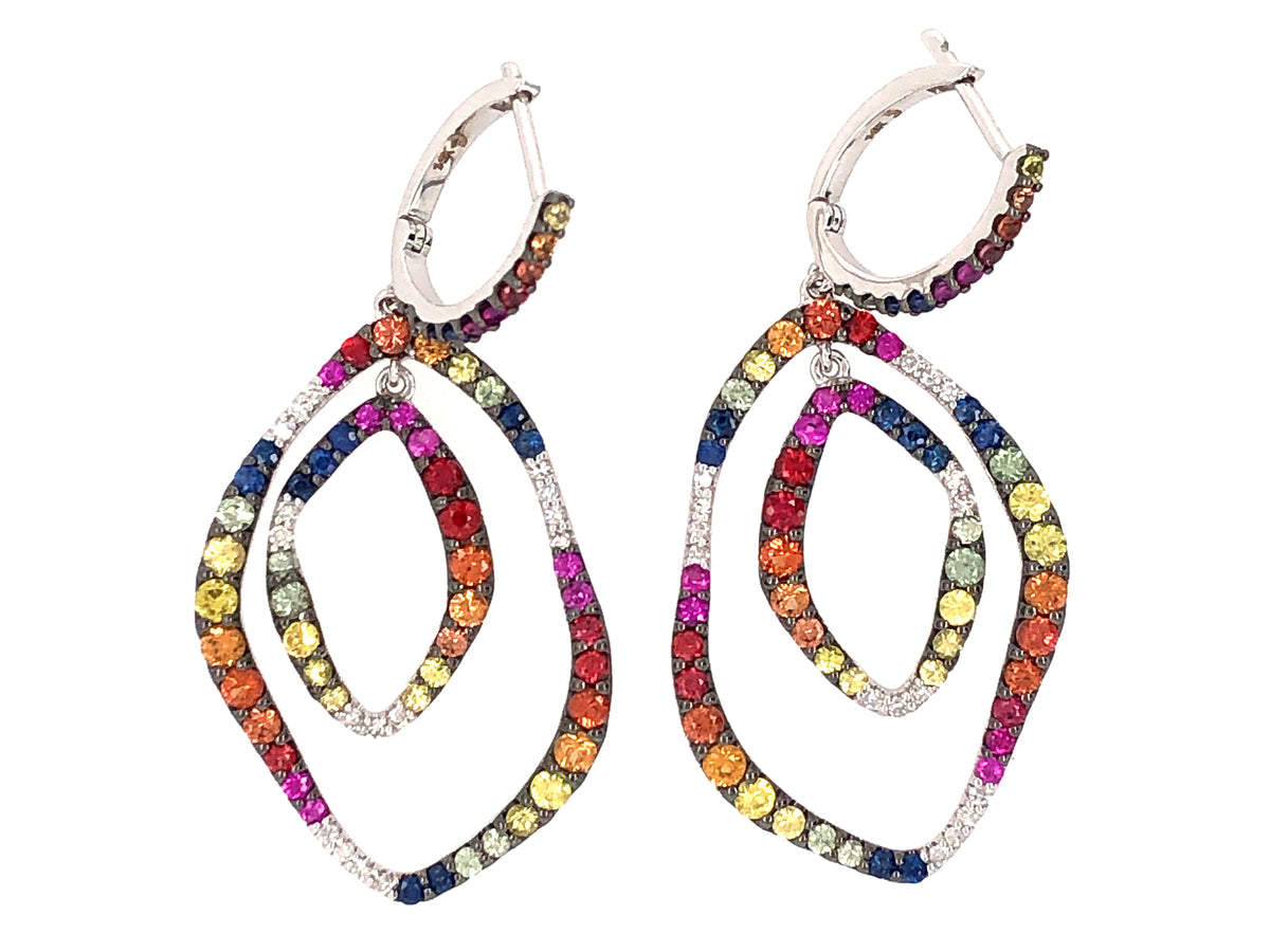 RAINBOW SAPPHIRE & DIAMOND NESTED DANGLE EARRING