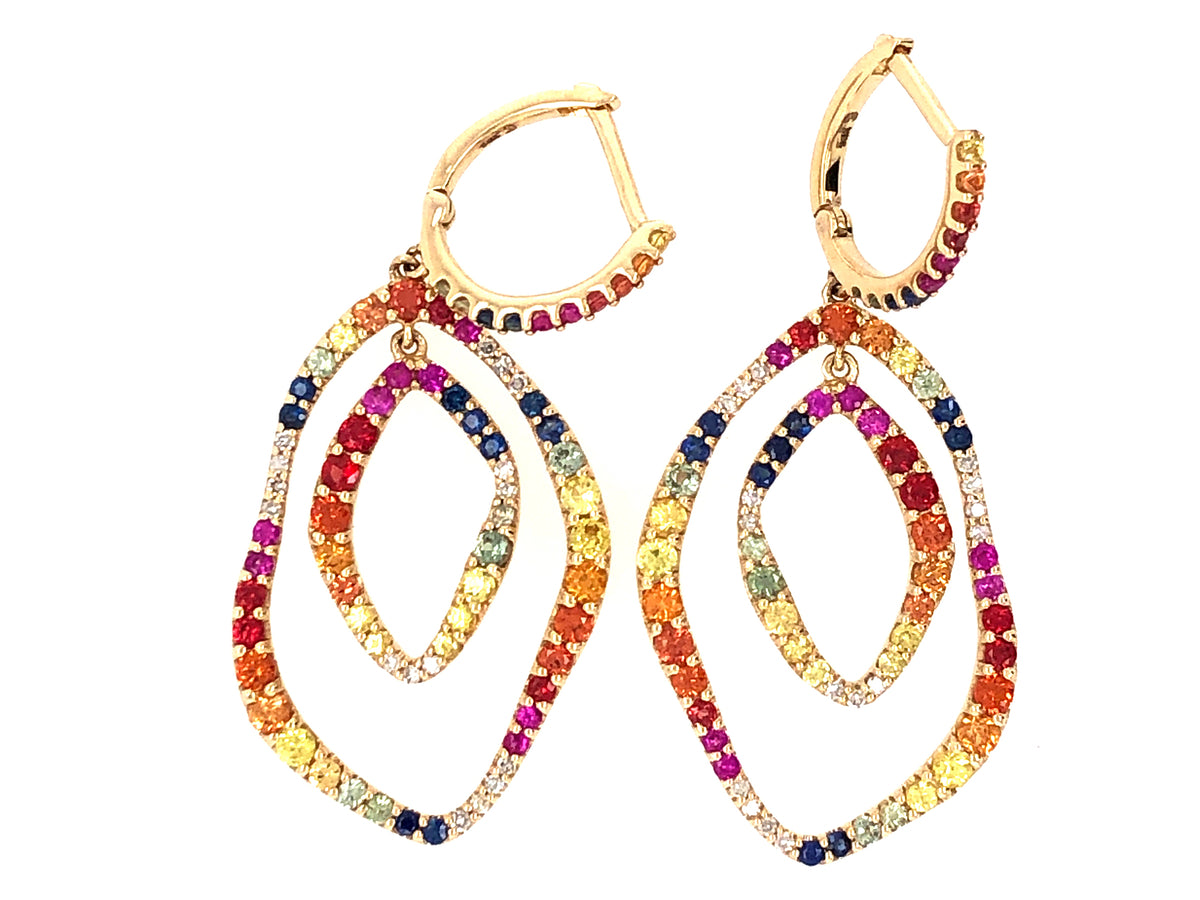 RAINBOW SAPPHIRE & DIAMOND NESTED DANGLE EARRING