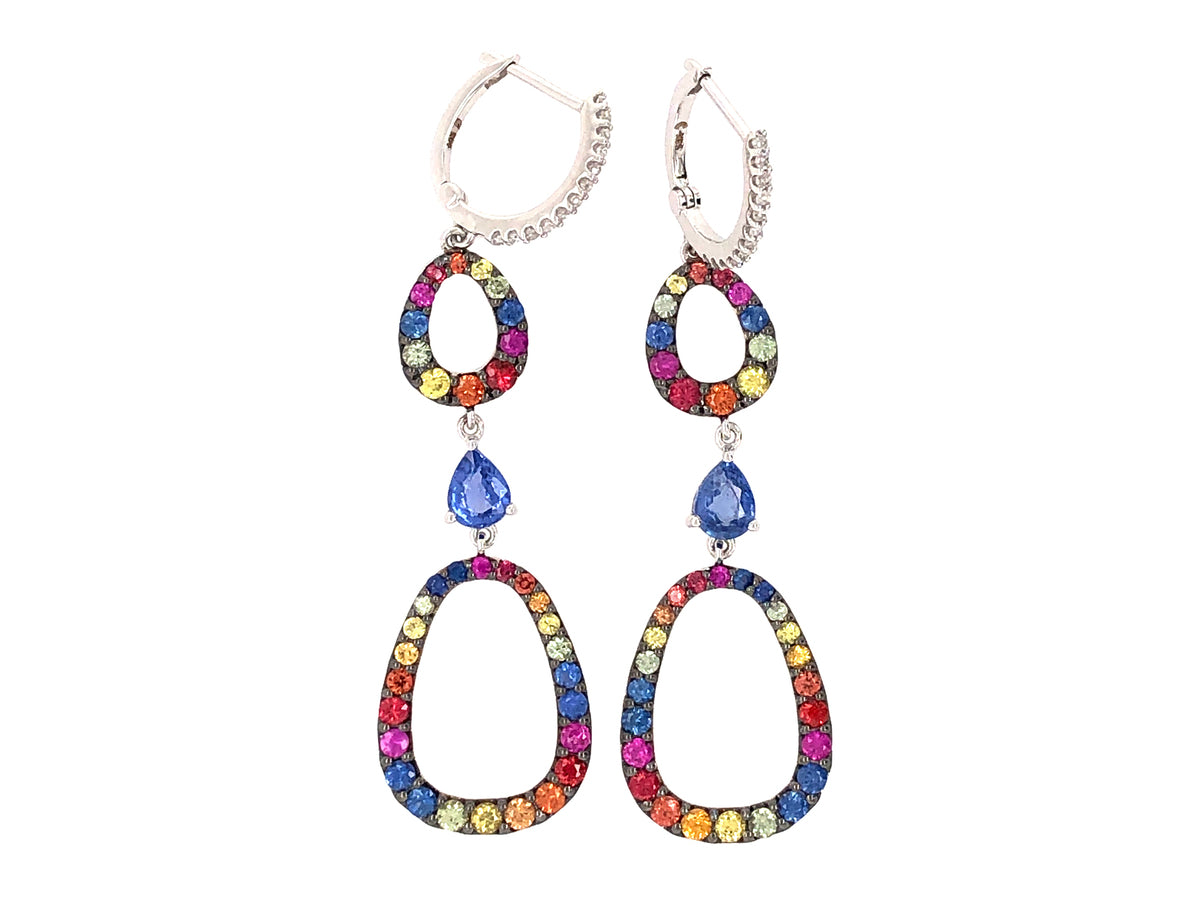 RAINBOW SAPPHIRE & DIAMOND DANGLE EARRING