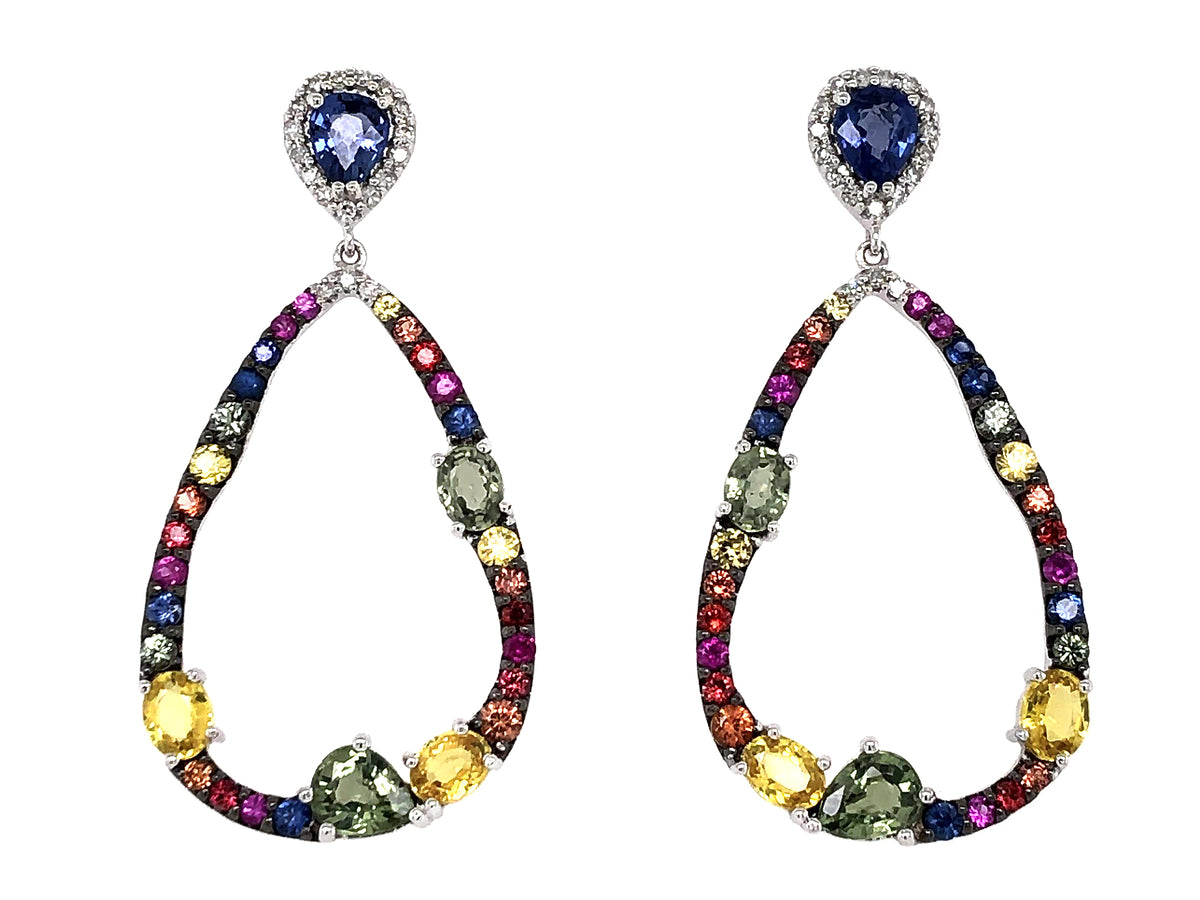 RAINBOW SAPPHIRE & DIAMOND DANGLE EARRING