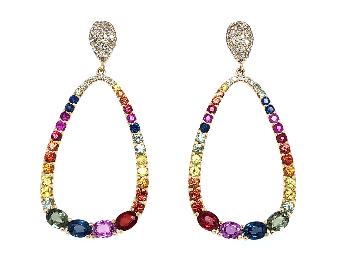 FANCY COLOR SAPPHIRE & DIAMOND PEAR DANGLE EARRING, 14KY (H/U)