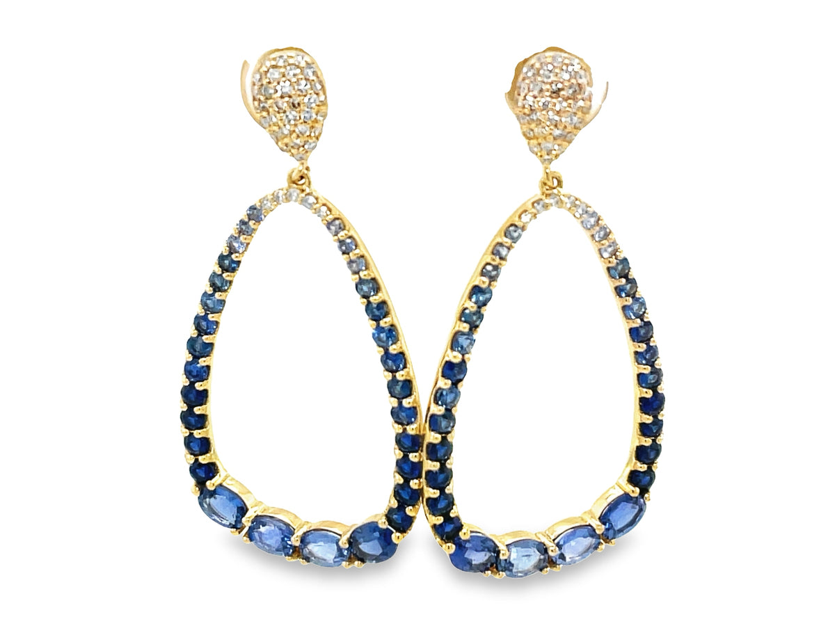 BLUE SAPPHIRE & DIAMOND PEAR DANGLE EARRING, 14KY (H)