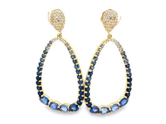 BLUE SAPPHIRE & DIAMOND PEAR DANGLE EARRING, 14KY (H)
