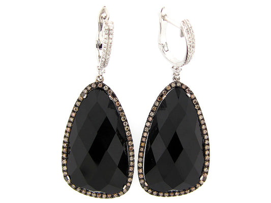 BLACK ONYX, BROWN & WHITE DIAMOND EARRING, 14KW (D/N), C=24.72