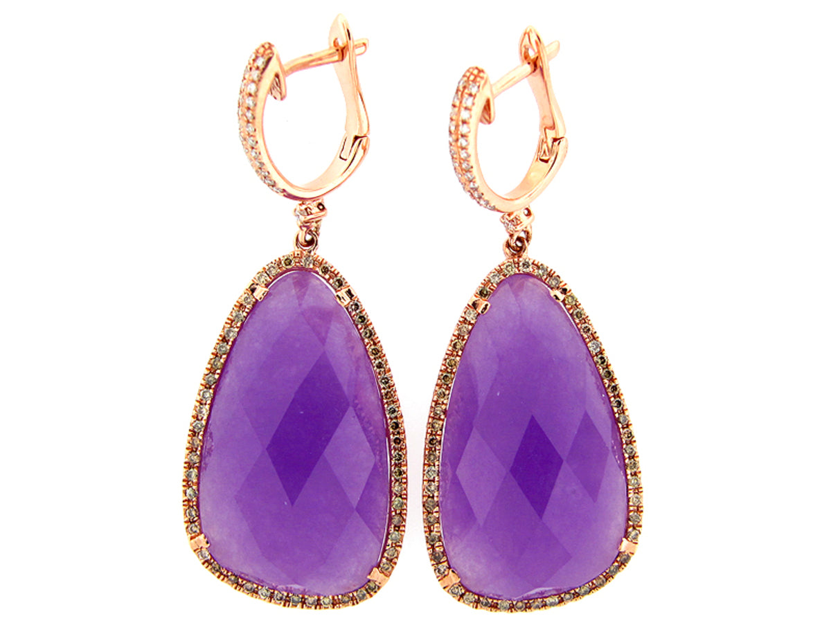 LAVENDER JADE,BROWN & WHITE DIAMOND EARRING, 14KR (R/N), C=31.65