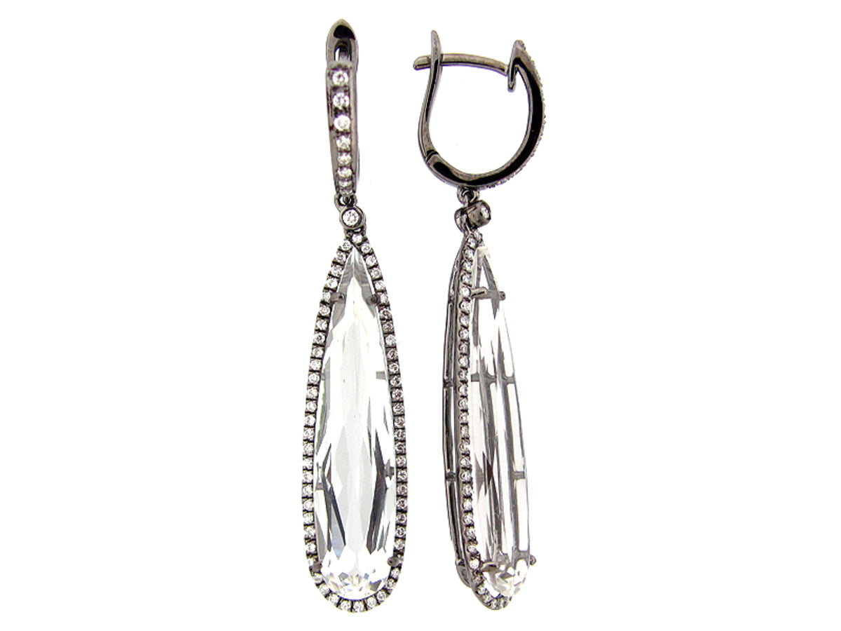 WHITE QUARTZ & DIAMOND EARRING, 14KW (H)