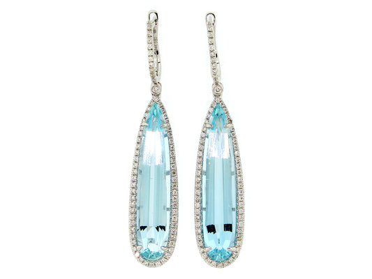 AQUAMARINE & DIAMOND EARRING, 14KW (H)