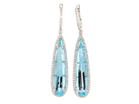 AQUAMARINE & DIAMOND EARRING, 14KW (H)