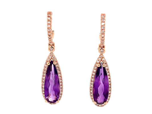 AMETHYST PEAR & DIAMOND DANGLE EARRING