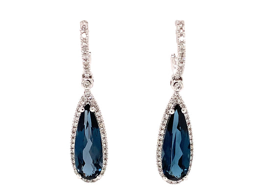 BLUE TOPAZ PEAR & DIAMOND DANGLE EARRING