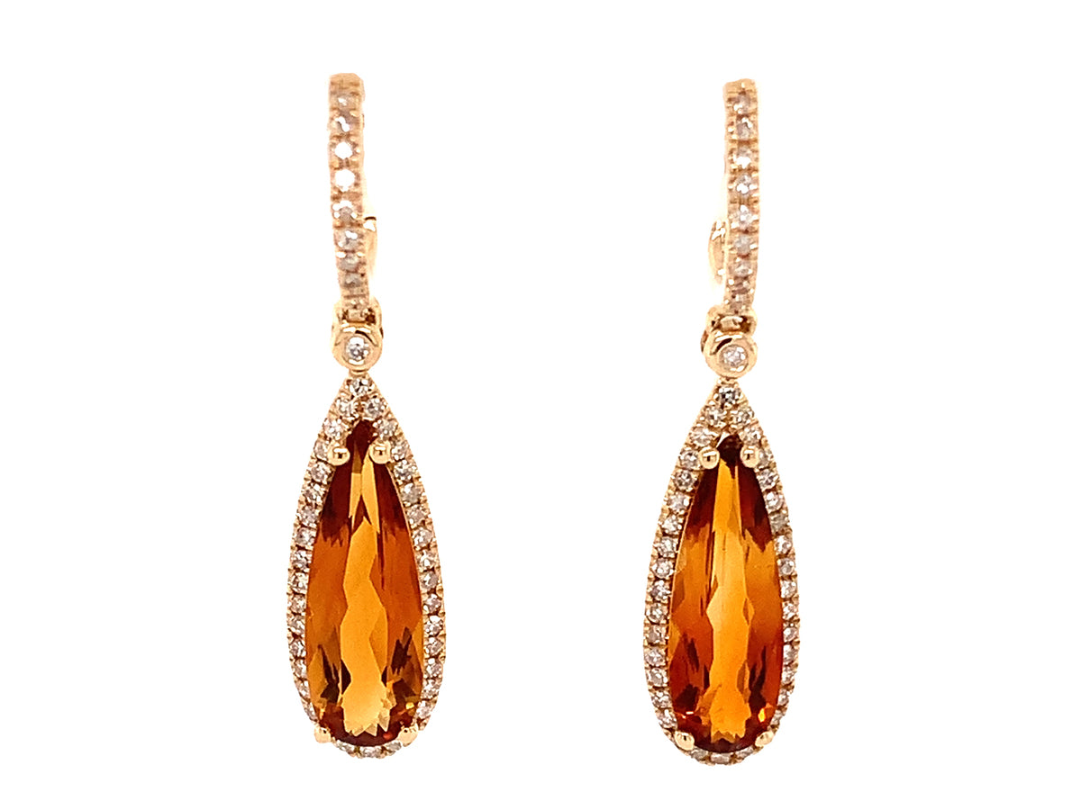 CITRINE PEAR & DIAMOND DANGLE EARRING