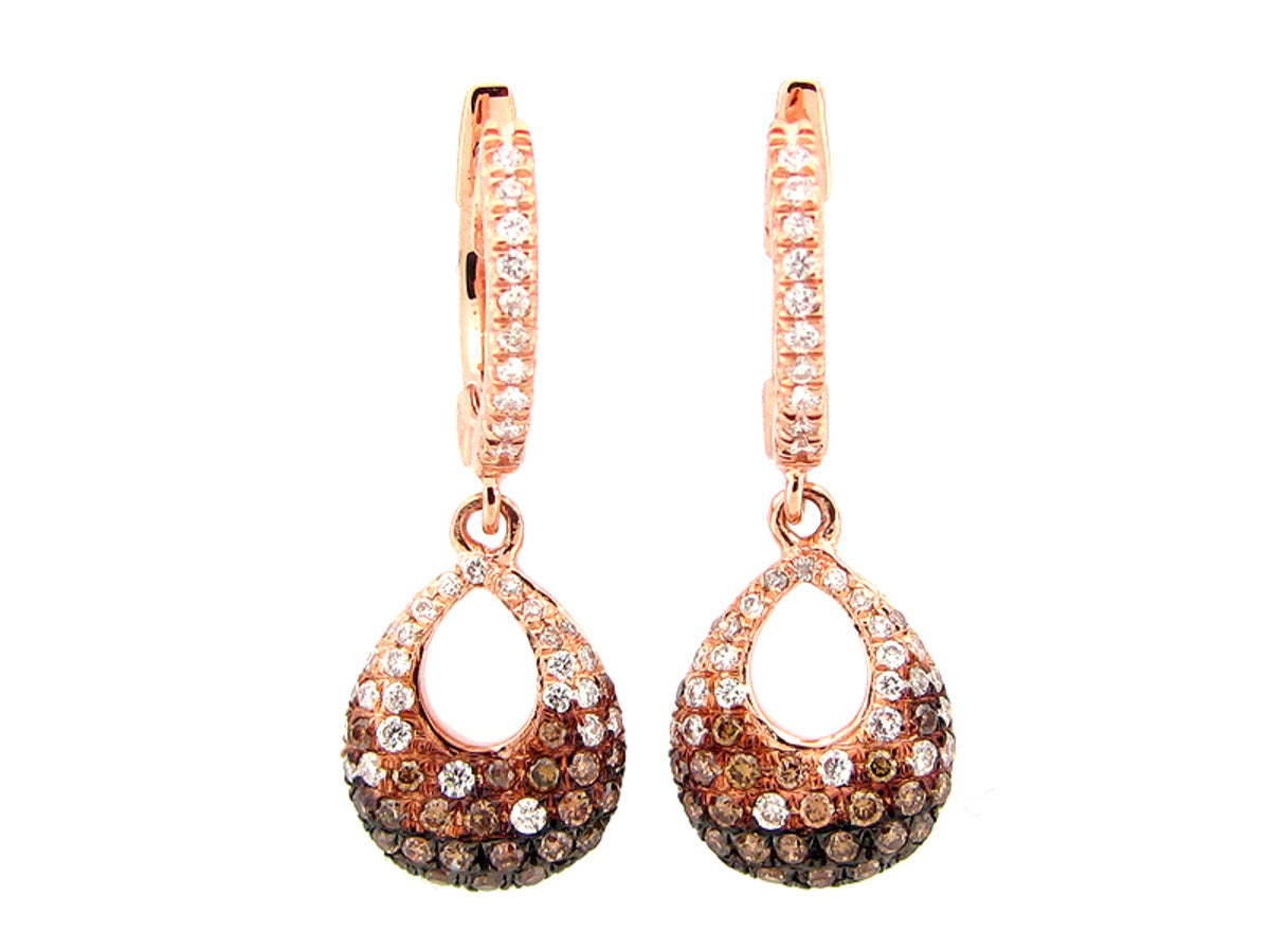 BROWN & WHITE DIAMOND EARRING, 14KR (N)