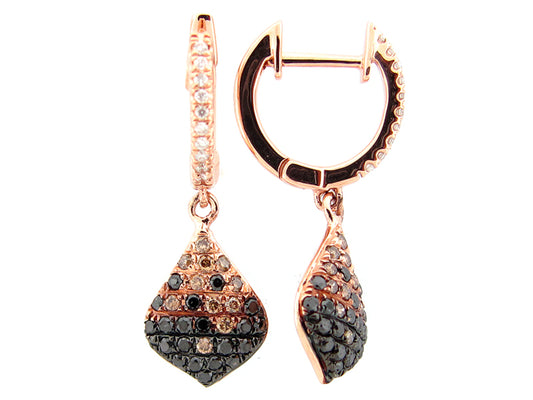 BLACK, BROWN & WHITE DIAMOND EARRING, 14KR (R/N)