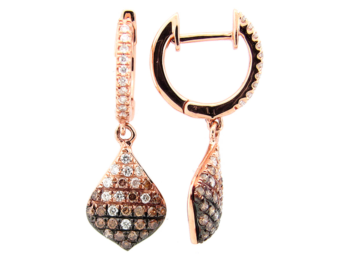 BROWN & WHTIE DIAMOND EARRING, 14KR (N)