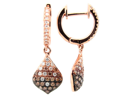 BROWN & WHTIE DIAMOND EARRING, 14KR (N)