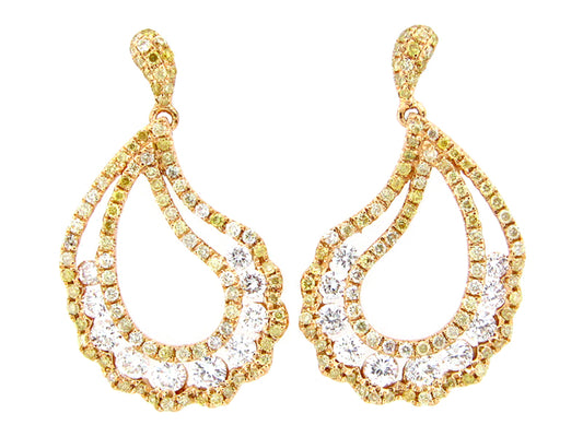 YELLOW & WHITE DIAMOND EARRING, 18KY (N)