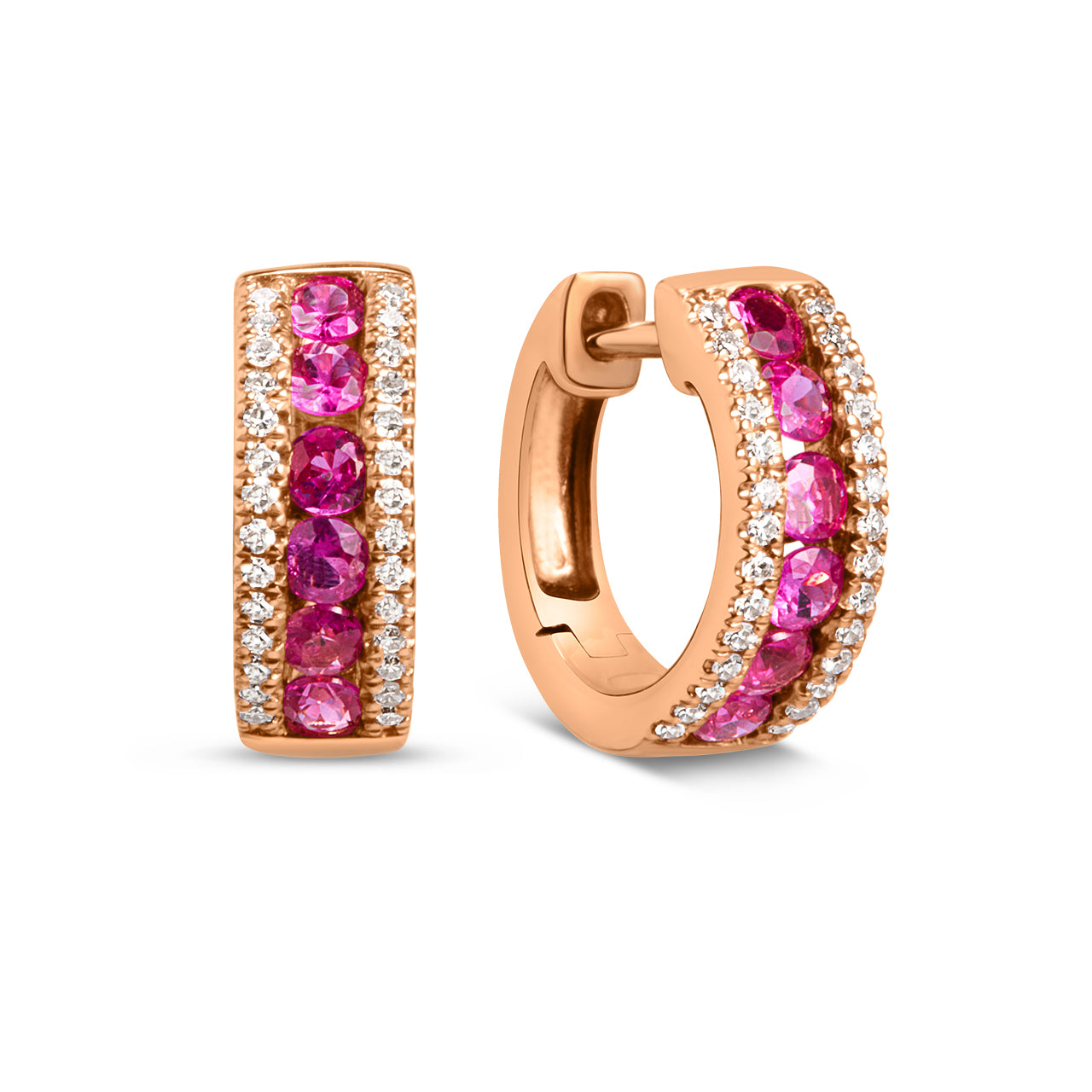 Pink Sapphire & Diamond Huggie Earrings